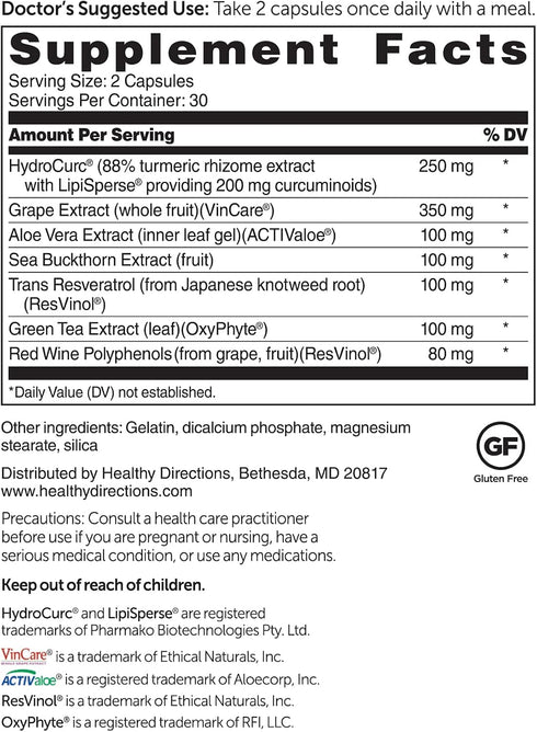 Dr. Whitaker's Triveratrol Gold with Resveratrol & Aloe Vera, Green Tea, Turmeric for Healthy Aging, 60 Capsules