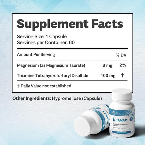 Thiamax Vitamin B1 Capsules - 100mg, No Fillers or Flow Agents, 60 Count