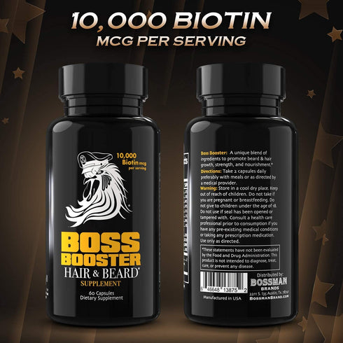 Bossman Boss Booster Supplement – 60 Capsules – MSM and 10,000 MCG Biotin for Beard Growth