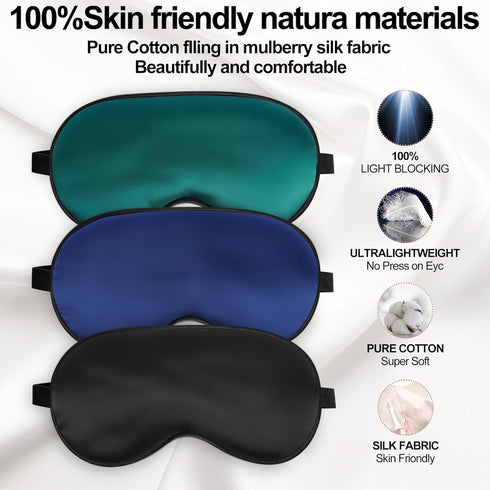Silk Sleep Mask with Adjustable Strap, Satin Blackout Blindfold for Men & Women, Comfortable Eyeshade for Night Sleep