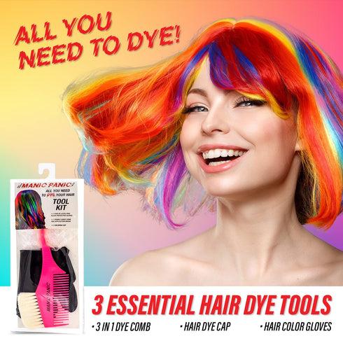 MANIC PANIC Dye Tool Kit - Hair Dye Brush + Comb Applicator, Hair Cap & Latex-Free Gloves - Reusable & Easy to Clean