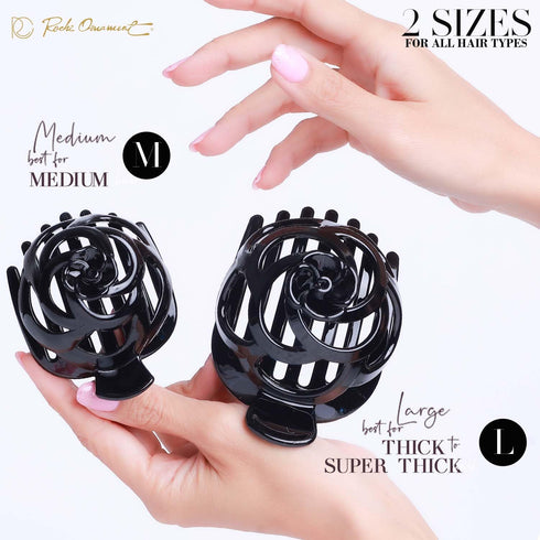 RC ROCHE ORNAMENT 6 Pcs Women's Stylish Rose Dome Comb Clamp, Medium Black Hair Clip