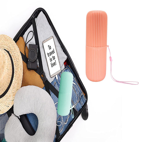 Sunenlyst 2Pcs Travel Toothbrush Holder, Portable Case for Traveling, Camping, Business Trip (Green and Orange)