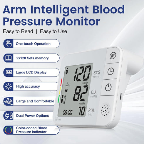 Blood Pressure Monitor Upper Arm BP Machine with 8.7"-16.5" Cuff, 240 Sets Memory, Large LCD Screen for Home Use (White)