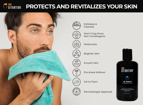 Mr. Radiant Daily Face Wash, 8oz, Deep Cleans Exfoliates, Men's Hydrating Skincare, Removes Dirt and Oil