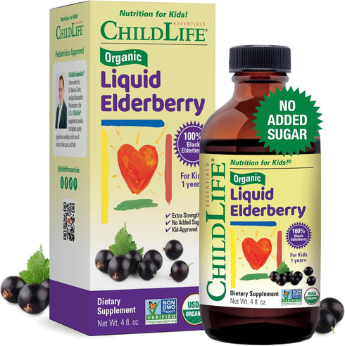 CHILDLIFE Essentials Organic Liquid Elderberry - Elderberry Syrup for Kids Immune Support, Non-GMO, 4 Fl Oz