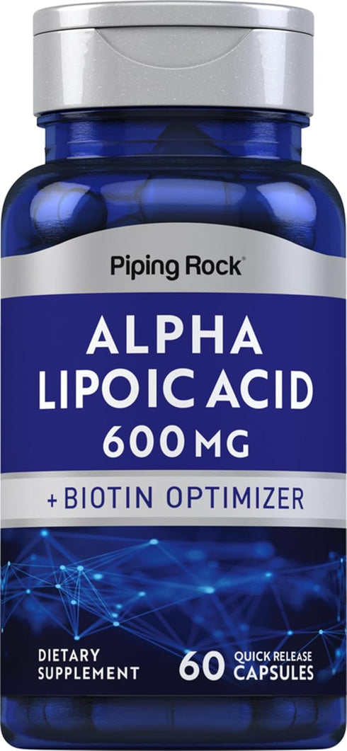 Piping Rock Alpha Lipoic Acid 600mg with Biotin Optimizer - 60 Capsules Non-GMO, Gluten Free Supplement