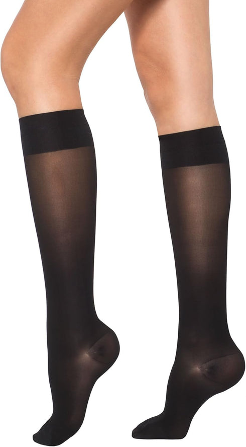 Healthweir Sheer Graduated Compression Knee High Stockings for Women, 15–20 mmHg Support Socks (5, Black)