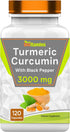 Turmeric Curcumin Capsules with Black Pepper | 3000 MG - 120 Extra Strength Capsules | Non-GMO, USA Made