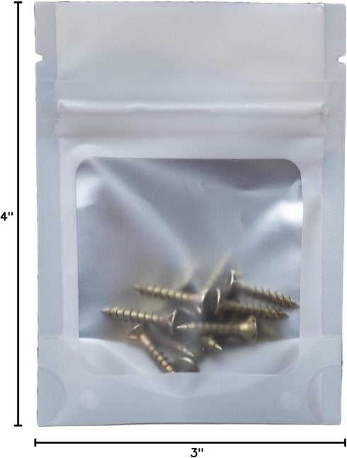 HANSER Smell Proof Odorless Mylar Resealable Foil Pouch Bags with Clear Window, Stand Up Bottom, Airtight, Matte White,