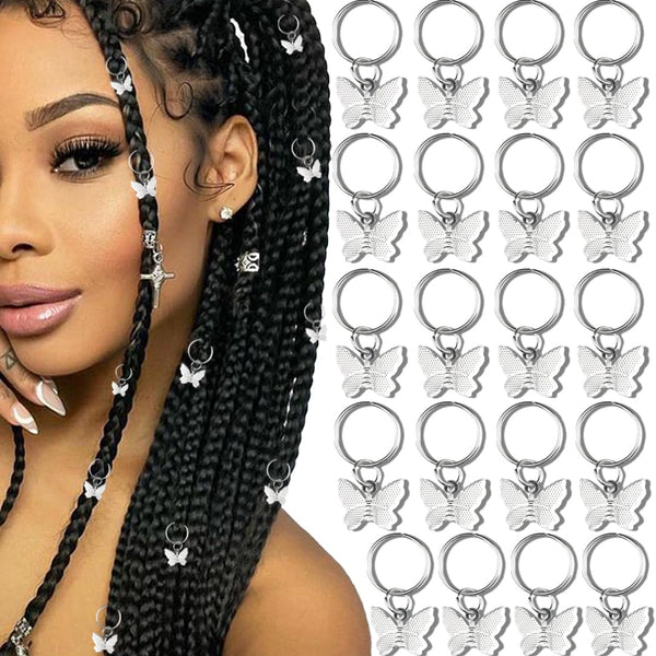 NAISKA 20PCS Butterfly Hair Clips, Dreadlock Accessories Hair Jewelry for Women Braid Charms Rings