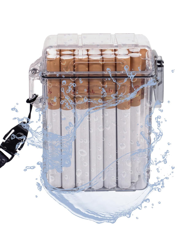 Outdoor EDC Transparent Waterproof Cigarette Case, 20 Capacity for Regular/King Size 85mm Cigarettes Box Holder