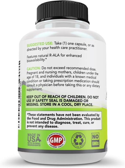 Simply Natures Pure Alpha Lipoic Acid 600mg - 120 Veggie Capsules, Non-GMO Thioctic Acid, 4 Month Supply