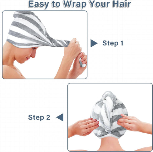 Microfiber Hair Towel Wrap - Soft Lightweight Hair Turban, Super Absorbent Quick Dry Hair Towels for Women