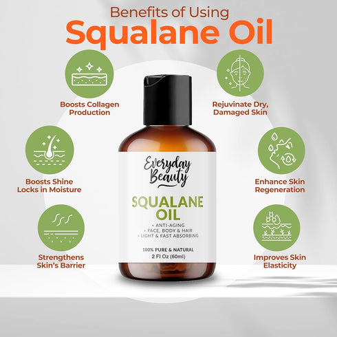 Squalane Oil - 100% Pure & Natural Plant Derived Facial Oil 2 Fl Oz - Cold Pressed Premium Grade Moisturizing Oil