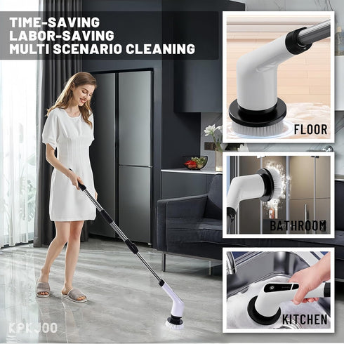 KPKJOO 9 2 Electric Spin Scrubber- Ditch The Scrubbing! Long Handle Shower Scrubber with Replaceable Heads - Speed
