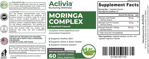 Moringa Complex with Oleifera Leaf & Seed Extract - Potent Strength 5000 mg per Serving, Green-Based Superfood