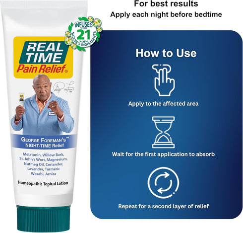 Real Time Pain Relief Night-Time Cream - 4oz Tube, Sleep Aid with 21 Natural Ingredients for Joint & Muscle Discomfort