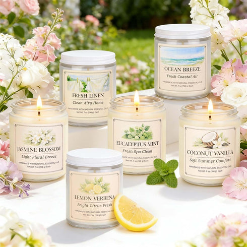 Set, 6 Pack 7oz Scented Candle Gift Natural Soy Wax Aromatherapy Candles, Coconut Vanilla Lemon Verbena Fresh Linen