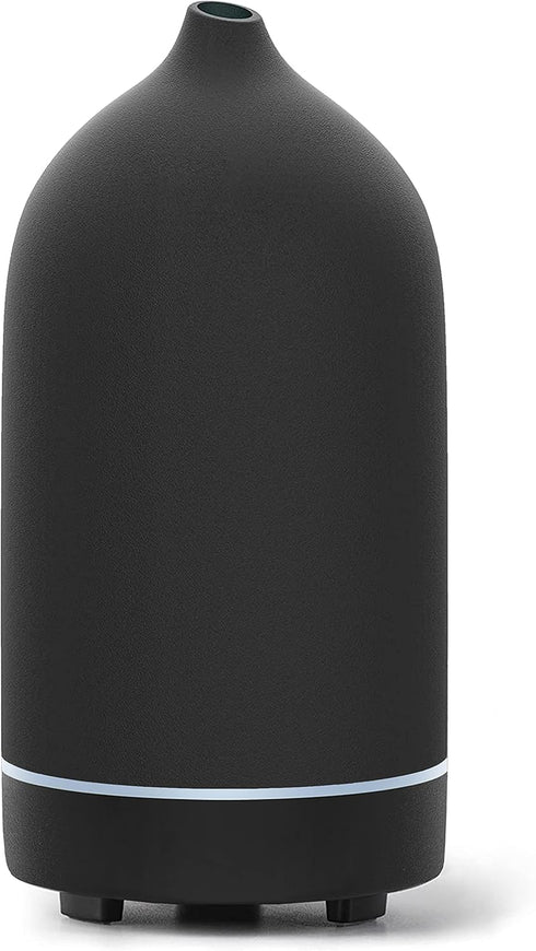 Essential Oil Diffuser, Handcrafted Ceramic Ultrasonic Cool Mist Air Diffuser, 9 Colors Night Light with Timer (Black)