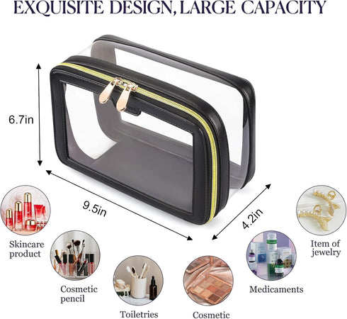 Travel Clear Makeup Bag Set, Portable Cosmetic Bag for Women, Clear Toiletry Bag with Zipper