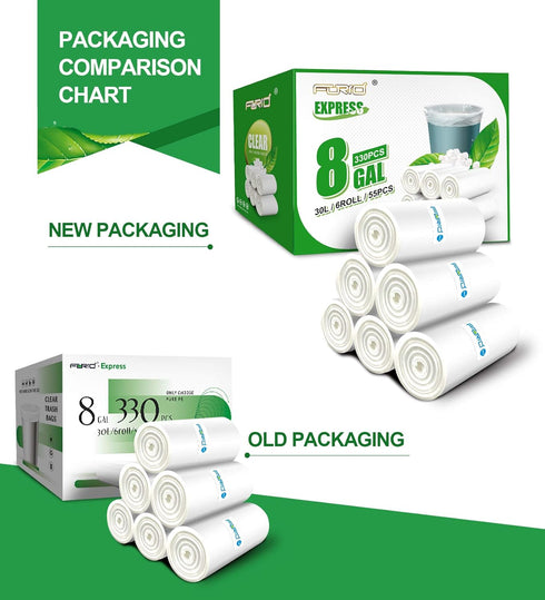 Clear Medium Garbage Bags - 8 Gallon Trash Bags FORID, 330 Count Plastic Liners for Bathroom, Bedroom, Office Trash Can