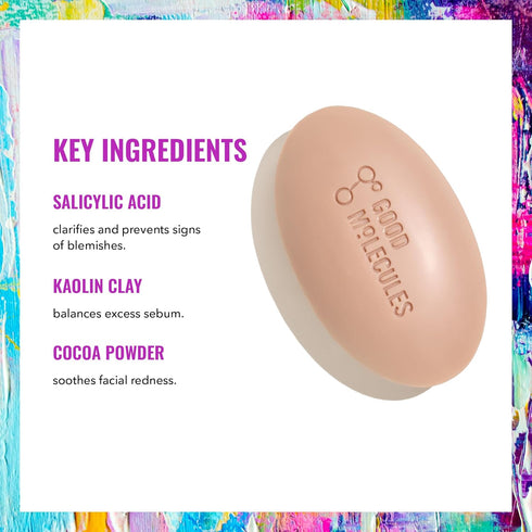 Good Molecules Clarify and Cleanse Bar, Soap-Free with Salicylic Acid BHA, Tea Tree & Kaolin Clay for Hydration