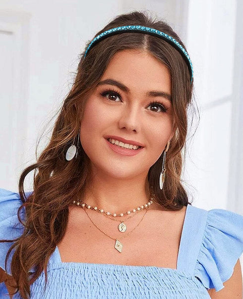 Wecoe Rhinestone Headband Women Blue Headband Women Non Slip Fashion Bling Sparkly Diamond Headband Hair Band Birthday Wedding Bridal Holiday Hair Accessories For Women Girls Gifts for Her