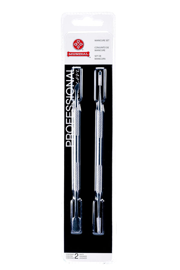 Mundial 2-Piece Manicure Pedicure Stick Set, Cuticle Pusher Nail Care Tools for Perfect Cuticles