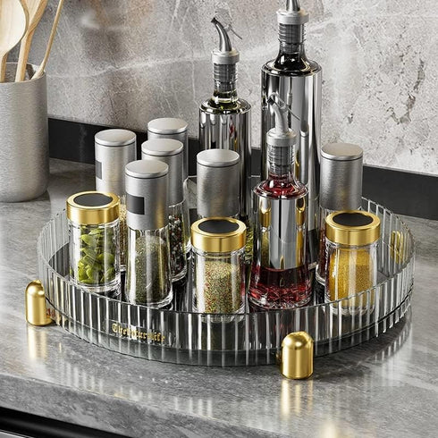 Makeup Perfume Organizer, 360° Rotating Skincare Tray, Spinning Cosmetics Organizer for Bathroom Countertop, Clear