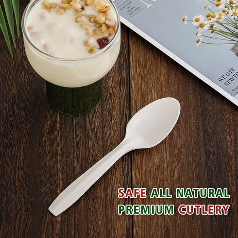 Eco-Friendly Compostable Spoons, 150 Pieces Disposable Utensils Made from Starch, Durable Heat Resistant for Party