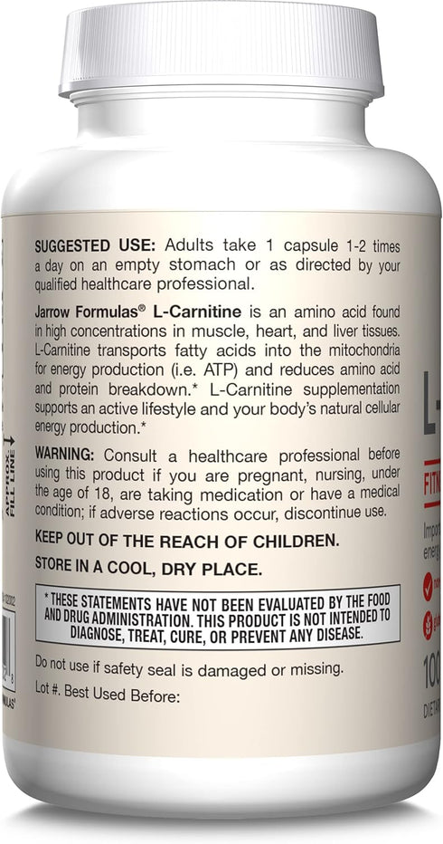 Jarrow Formulas Acetyl L-Carnitine 500 mg, Dietary Supplement for Brain Health & Antioxidants, 60 Veggie Capsules
