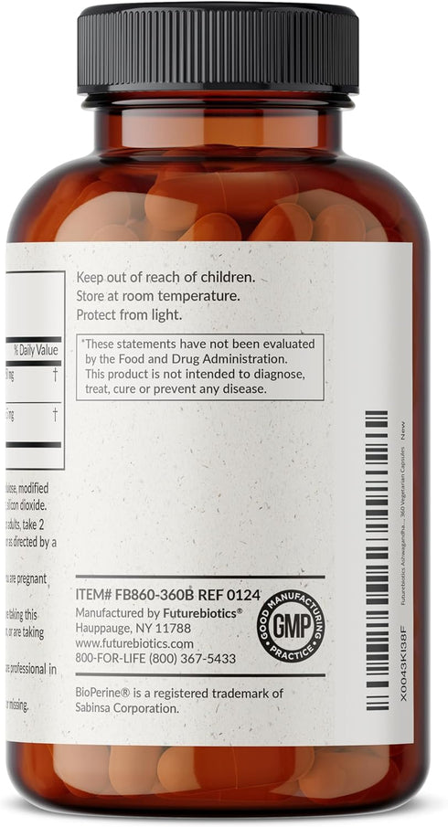 Futurebiotics Ashwagandha Extra Strength Stress & Mood Support with BioPerine, 360 Vegetarian Capsules