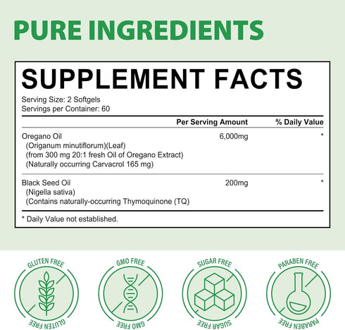 ZIXAOK 6000mg 2-in-1 Immune 120 Oregano Oil Softgels with Black Seed Oil - Support Supplement, High Potency Carvacrol