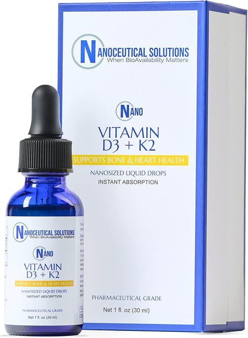 Nano Vitamin D3+K2 - Nanosized Liquid Particles for Rapid Absorption, 5000 IU, 1 Fl Oz