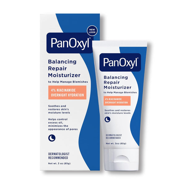 PanOxyl PM Balancing Repair Moisturizer, Hydrating Face Moisturizer with Niacinamide, Ceramides, 3 oz for Acne Prone