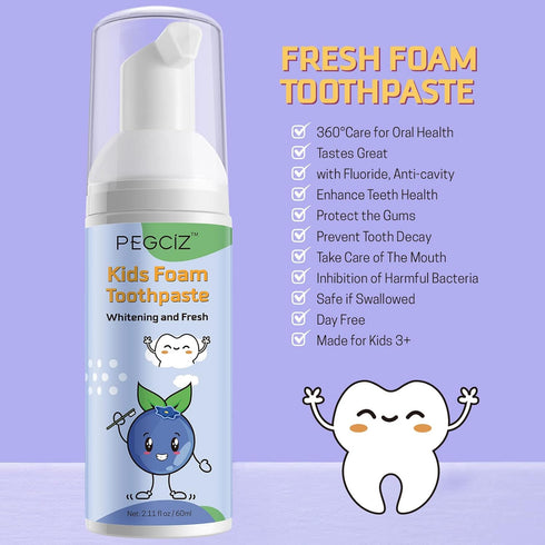 Mcukv Children,360Care Foam Toothpaste Kids, Kids Mouthwash with Fruit Flavor - Toddler Toothpaste Age for Natural