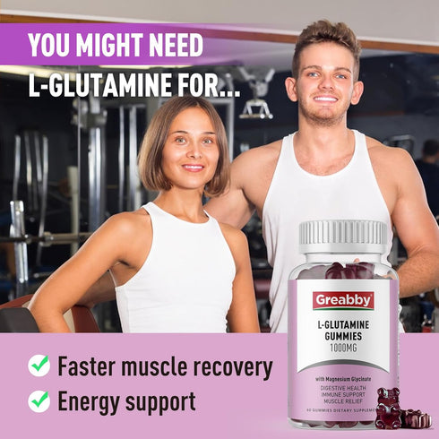 L Glutamine 1000mg Gummies - Muscle Relief & Immune Support, Vegan & Non-GMO, Gluten Free (60 Count)