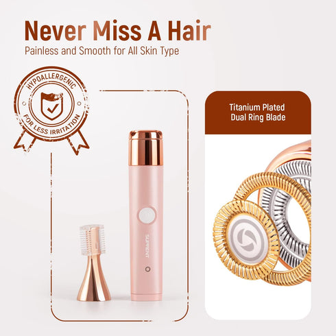 SUPRENT Facial Hair Remover for Women Face- USB-C Rechargeable Electric Facial Hair Removal- IPX7 Waterproof Wet/Dry- 2 in 1 Eyebrow Razor & face Trimmer for Peach Fuzz, Lips, Chin (Pink)