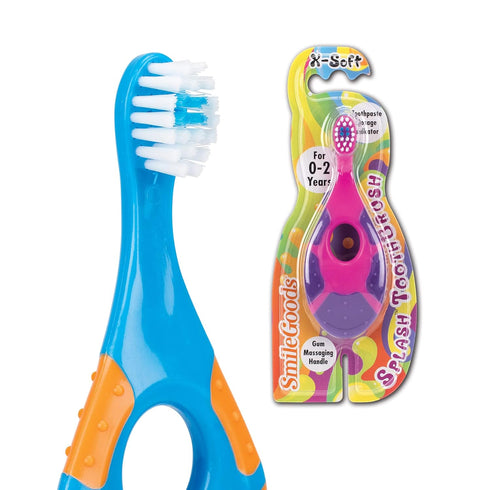 SmileGoods Y222 Splash Toothbrush for 0-2 Years - Extra Soft Bristle, Wide Easy Grip Handle, Bulk Pack of 36
