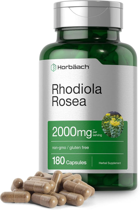 Horbaach Rhodiola Rosea Capsules, 2000mg, 180 Count, Non-GMO, Gluten Free