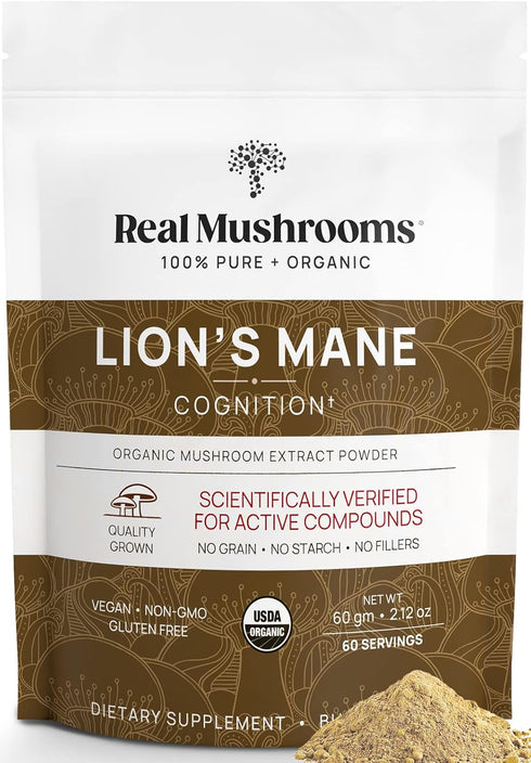 Lion’s Mane Powder - Organic Mushroom Extract with Antioxidants & Immunomodulating Properties - Vegan Supplement, 60