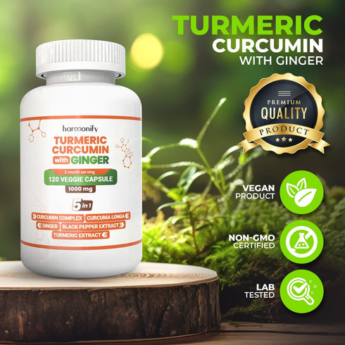 Turmeric Curcumin Supplement 5 in 1 Formula with Ginger, Ceylon Cinnamon, Black Pepper, 1000 mg, 120 Capsules