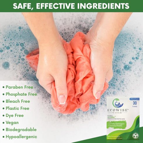 Laundry Detergent Sheets Eco-Friendly Strips, Concentrated Biodegradable Washer Sheets, Floral, 30 Count
