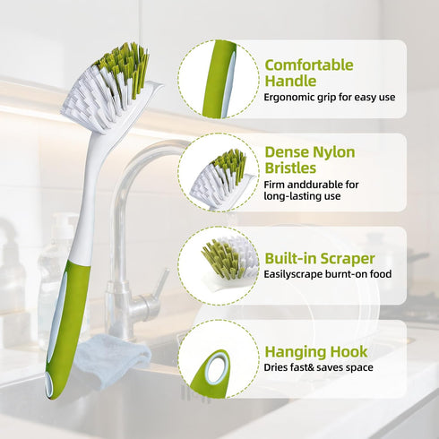 PPLJQS 3 Pack Dish Brush Scrub Brush with Handle - Stiff Bristles Dish Scrubber for Cleaning Dishes, Pots, Pans, Sink