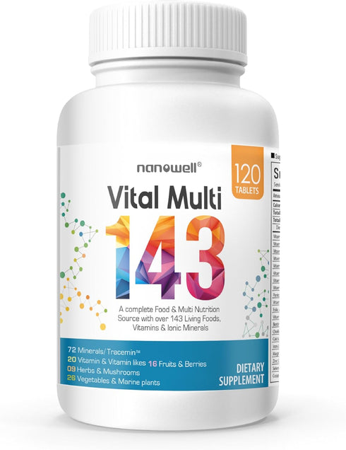 Vital Multi 143 - 120 Tablets - Multivitamin & Multimineral Supplement with 20 Vitamins and 72 Minerals, 30 Day Supply