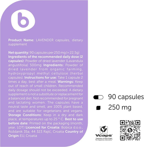 Organic Lavender Capsules - Natural Supplement for Relaxation and Balance, Non-GMO, Gluten-Free, 90 Vegan Capsules