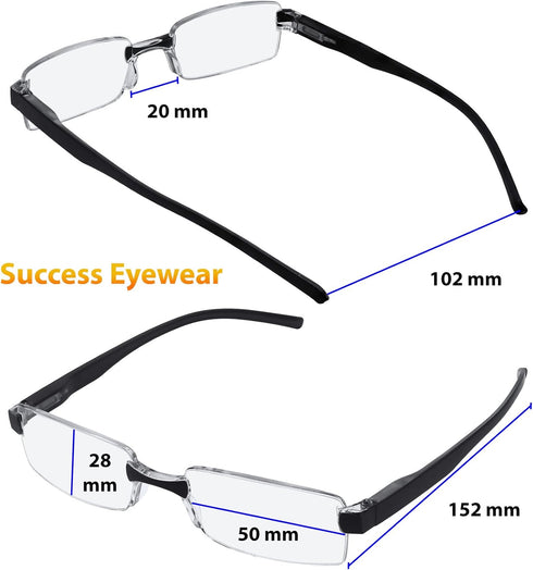 Success Eyewear Reading Glasses Set of 2, Rimless Ultra Lightweight Comfort Glasses for Men and Women, 1.25