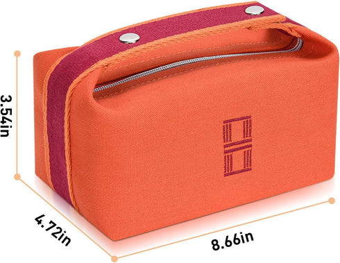 Fashion Makeup Bag for Women, Orange Red Canvas Hanging Cosmetic Organizer (Full Updated)