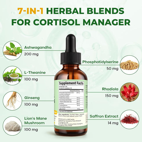VEGETUSMAX 7-in-1 Cortisol Supplement Liquid Drops, Cortisol Theanine Rhodiola Rosea Magnesium Phosphatidylserine